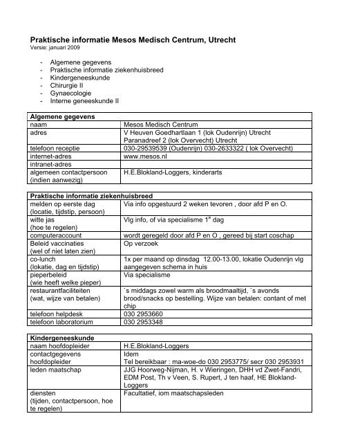 Mesos Medisch Centrum (PDF) - UMC Utrecht