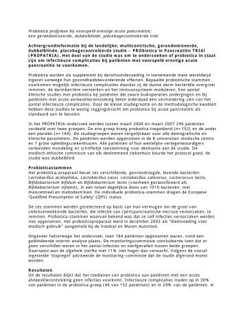 Probiotica profylaxe bij voorspeld ernstige acute ... - UMC Utrecht