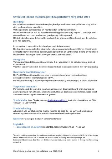 Info losse modulen post-HBO palliatieve zorg 2013 ... - UMC Utrecht