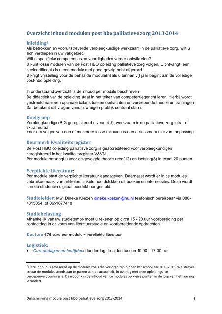Info losse modulen post-HBO palliatieve zorg 2013 ... - UMC Utrecht