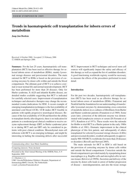 Trends in haematopoietic cell transplantation for ... - UMC Utrecht