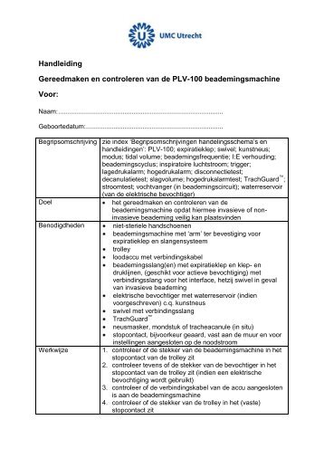 Gereedmaken en controleren PLV 100.pdf - UMC Utrecht