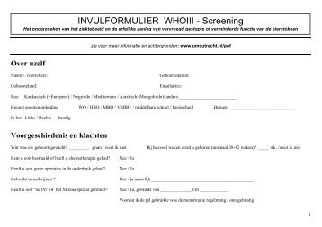INVULFORMULIER WHOIII - Screening - UMC Utrecht