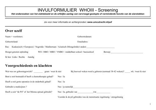 INVULFORMULIER WHOIII - Screening - UMC Utrecht