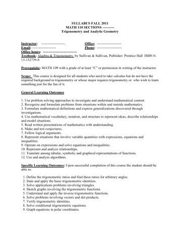 SYLLABUS FALL 2011 MATH 110 SECTIONS - University of ...