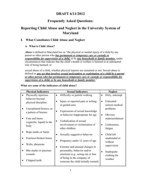 Frequently Asked Questions Reporting Child Abuse and Neglect in ...