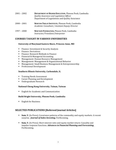 Curriculum Vitae - University of Maryland Eastern Shore