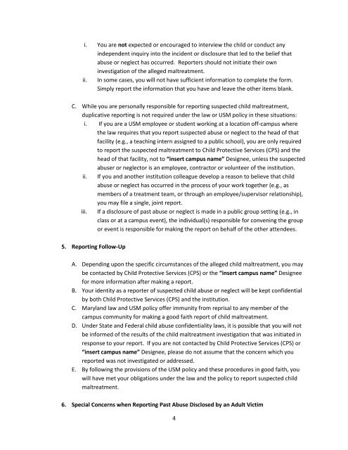 USM Model Procedures for Reporting Suspected Child Abuse and ...