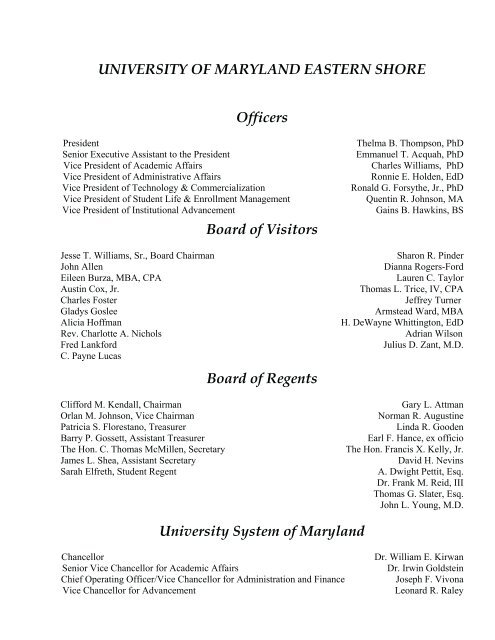 View Printed Directory Listing (2010) - University of Maryland ...