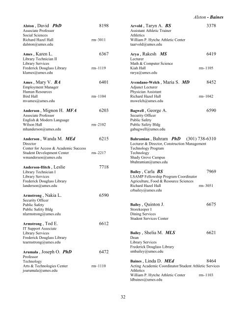 View Printed Directory Listing (2010) - University of Maryland ...