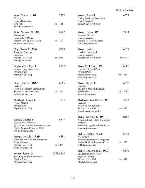 View Printed Directory Listing (2010) - University of Maryland ...