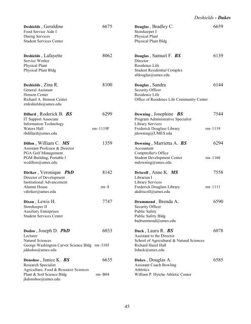 View Printed Directory Listing (2010) - University of Maryland ...