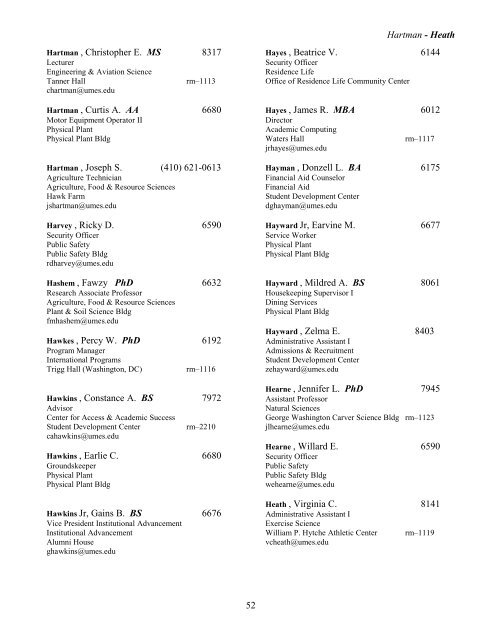 View Printed Directory Listing (2010) - University of Maryland ...