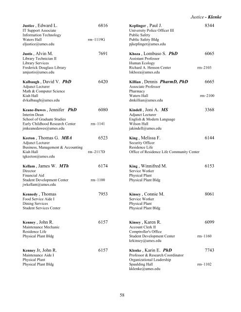 View Printed Directory Listing (2010) - University of Maryland ...