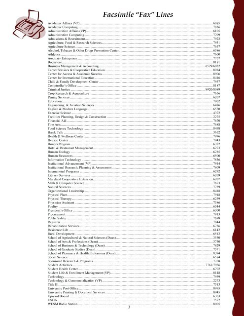 View Printed Directory Listing (2010) - University of Maryland ...