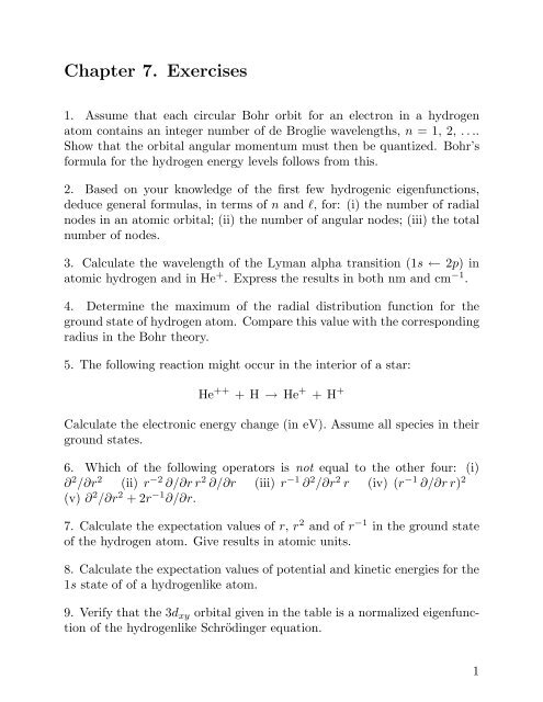 Chapter 7 Exercises Chapter 7 Exercises