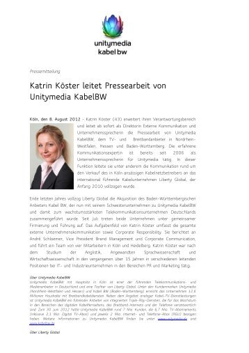 Katrin KÃ¶ster leitet Pressearbeit von Unitymedia KabelBW