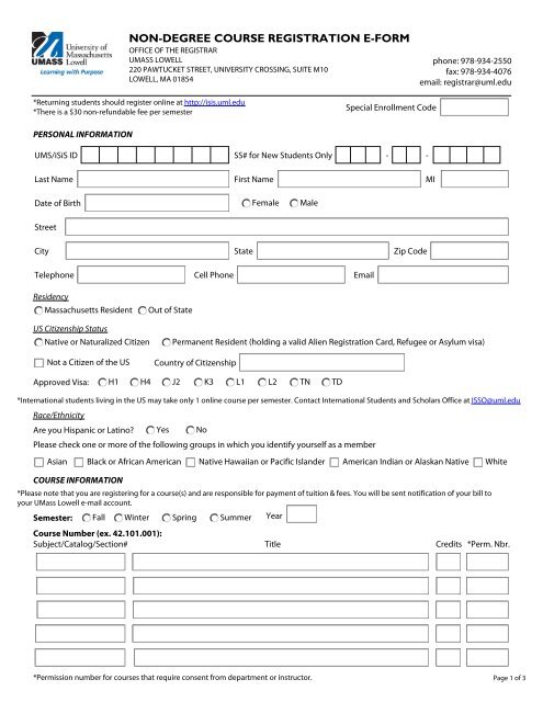 Non Degree Course Registration E Form University Of
