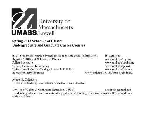 Spring 2013 Schedule of Classes Undergraduate and Graduate ...
