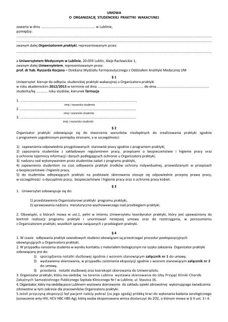 Pobierz dokument - Uniwersytet Medyczny w Lublinie