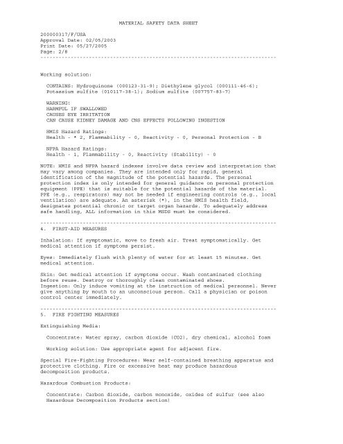 MSDS Kodak GBX Developer and Replenisher