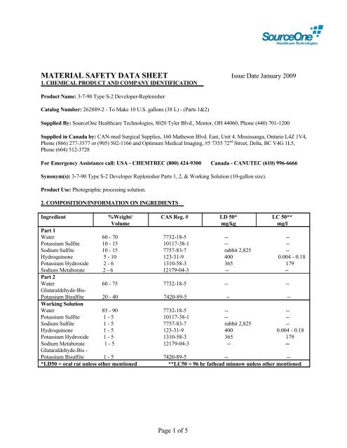 MSDS 3-7-90 Type S-2 Developer-Replenisher - Merry X-Ray