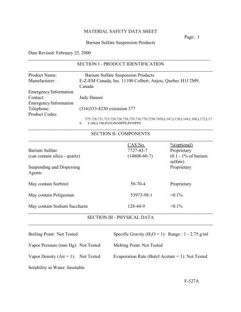 Msds Barium Sulfate Suspension Products