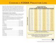 Kodak Lens Selection Chart - KODAK Slide Projectors