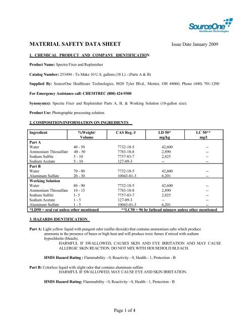 MSDS New Spectra Fixer and Replenisher - Merry X-Ray