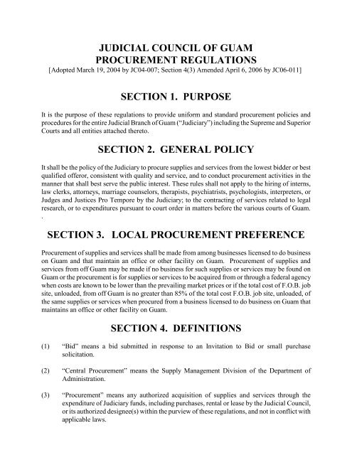 judicial council of guam procurement regulations - Unified Courts of ...