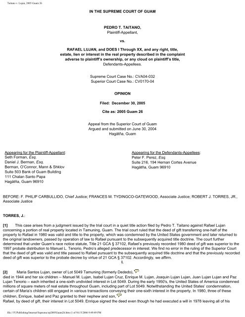 Taitano v. Lujan, 2005 Guam 26 - Unified Courts of Guam