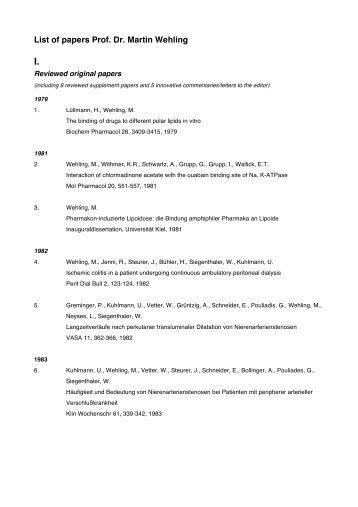 List of papers Prof. Dr. Martin Wehling - Medizinische FakultÃ¤t ...