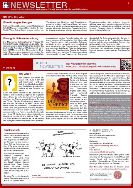 NEWSLETTER - Medizinische FakultÃ¤t Mannheim