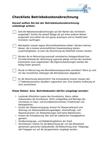 Checkliste Betriebskostenabrechnung - Ummelden.de