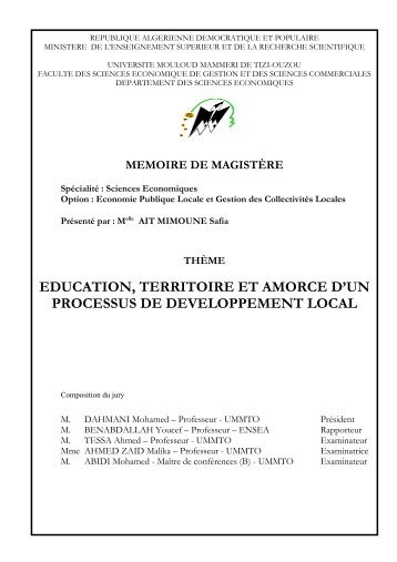 Page de garde. - UniversitÃ© Mouloud Mammeri de Tizi Ouzou