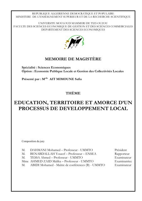 Page de garde. - UniversitÃ© Mouloud Mammeri de Tizi Ouzou