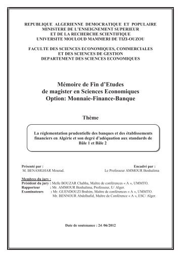 MÃ©moire de Fin d'Etudes de magister en Sciences Economiques ...