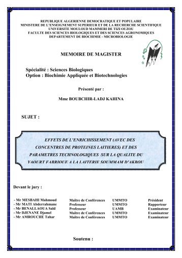 MEMOIRE DE MAGISTER SpÃ©cialitÃ© : Sciences Biologiques Option ...