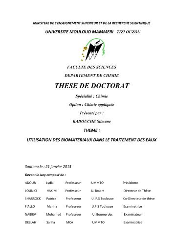 utilisation des biomateriaux dans le traitement des eaux - UniversitÃ© ...