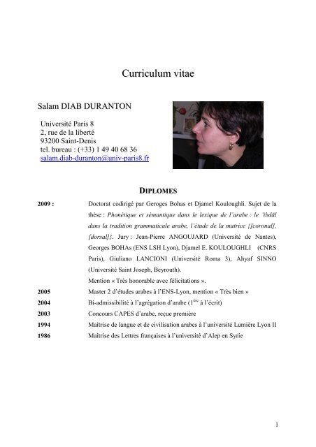 CV Salam Diab Duranton - UMR 7023 - CNRS