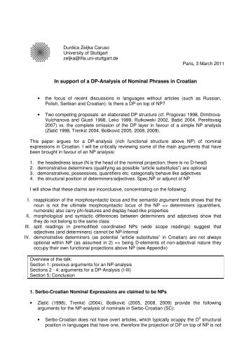 In Support of a DP-Analysis of Nominal Phrases in ... - UMR 7023