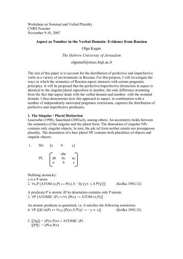 Aspect as Number in the Verbal Domain: Evidence from Russian ...