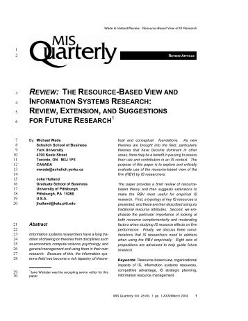 review: the resource-based view and information systems research