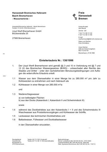 Erlaubnis und Nachtrag 98/99 - Bremen