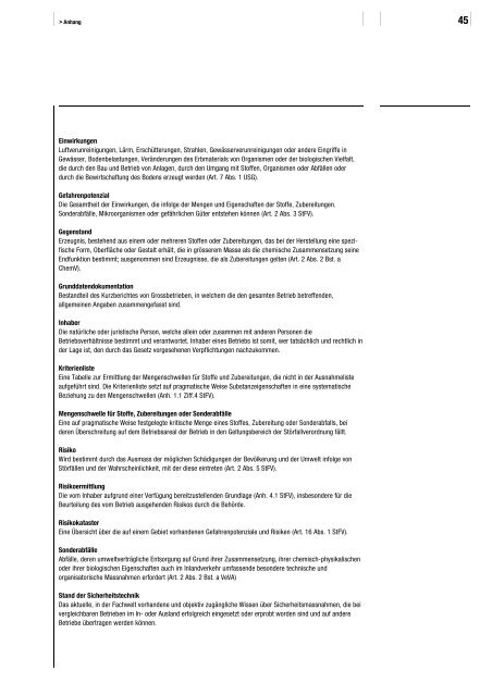 Handbuch I zur StÃ¶rfallverordnung (StFV) - Umwelt und Energie