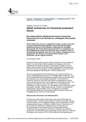 Abfall verbrennen im CheminÃ©e produziert Dioxin; BUWAL (122 kB ...