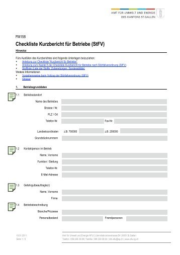 Checkliste Kurzbericht fÃ¼r Betriebe (StFV) - Umwelt und Energie