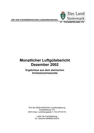 Monatlicher LuftgÃ¼tebericht Dezember 2002 - Umweltinformation ...