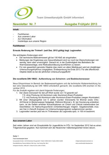 Newsletter Nr. 7 Ausgabe FrÃ¼hjahr 2013 - TEAM UMWELTANALYTIK