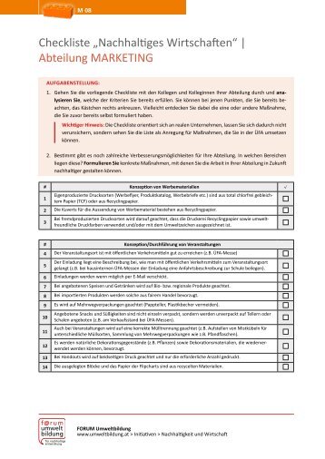 M 08 - ÜFA-Checkliste - Forum Umweltbildung